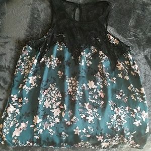 Maurices xl teal/pink with black lace detail cami